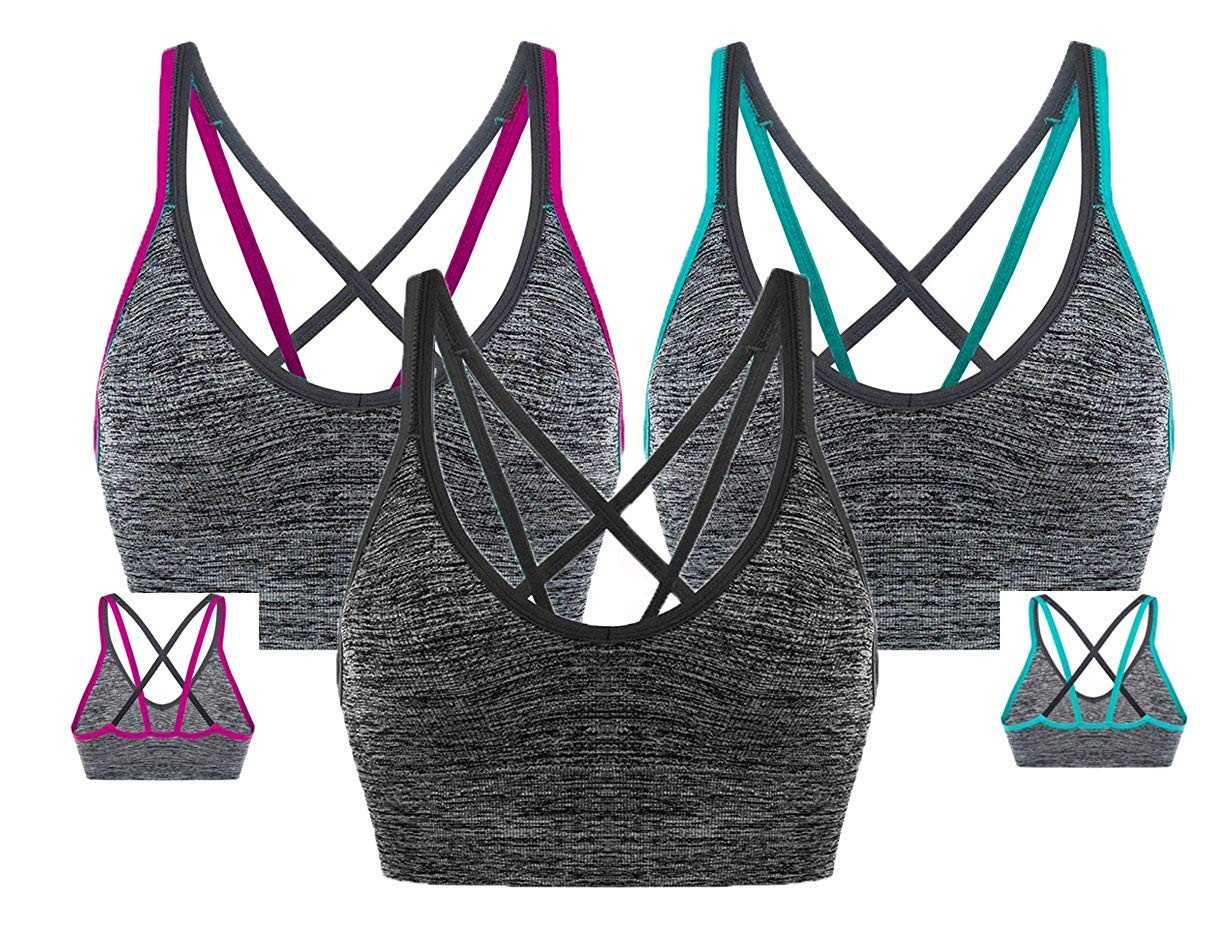 Women's Removable Padded Sports Bras Medium Support Workout Yoga Bra 3 Pack - 3pack-style-7